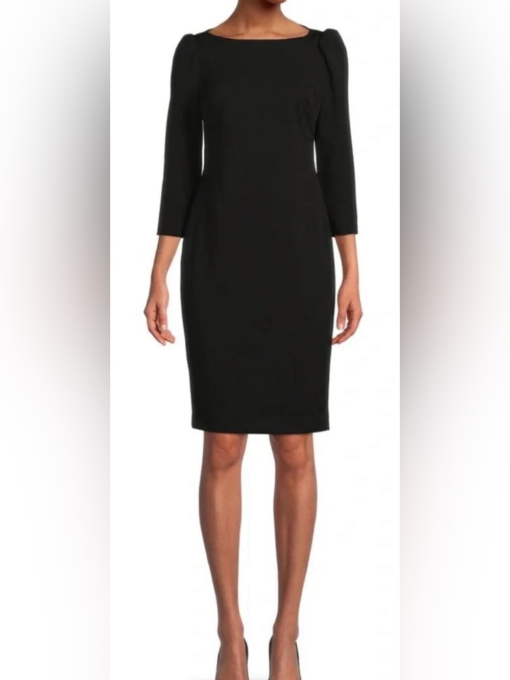 Calvin Klein Black Sheath Midi Dress 3/4 Sleeves Center Back Zip - 6